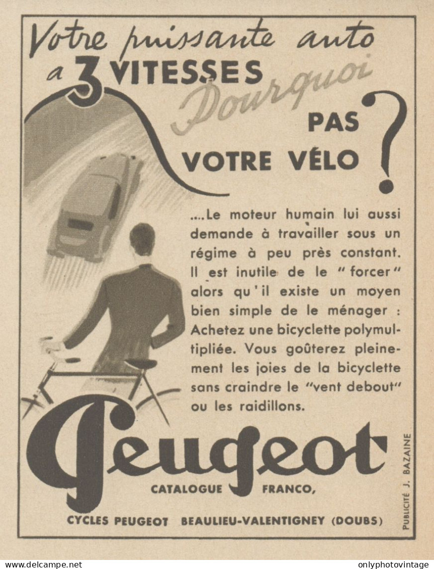 Bicyclette PEUGEOT - Pubblicità D'epoca - 1937 Old Advertising - Werbung