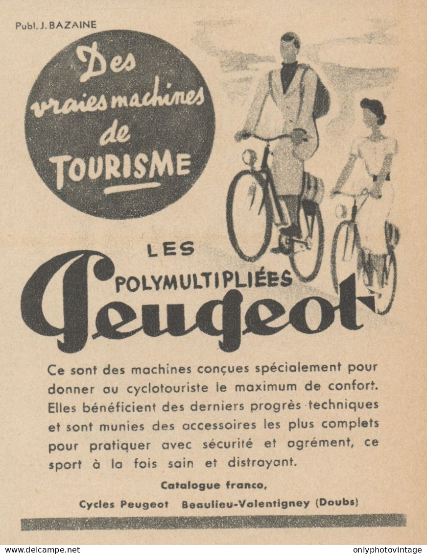 Bicyclette PEUGEOT - Pubblicità D'epoca - 1937 Old Advertising - Werbung