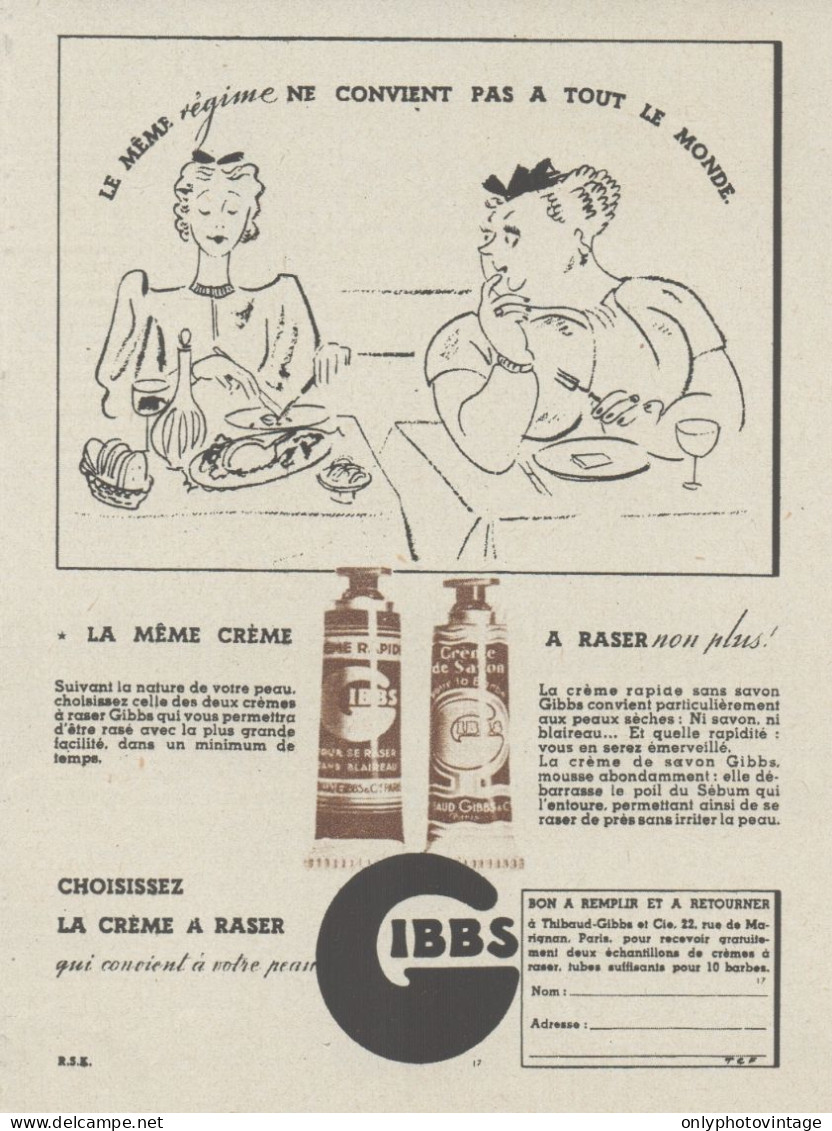 Creme A Raser GIBBS - Pubblicità D'epoca - 1937 Old Advertising - Werbung