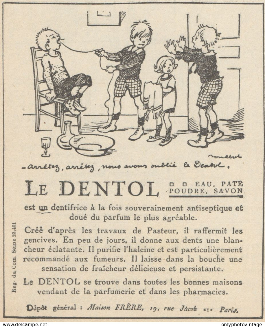 Dentifrice DENTOL - Vignetta - Pubblicità D'epoca - 1924 Old Advertising - Publicités