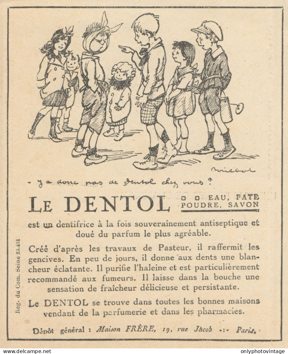 Dentifrice DENTOL - Vignetta - Pubblicità D'epoca - 1924 Old Advertising - Publicités