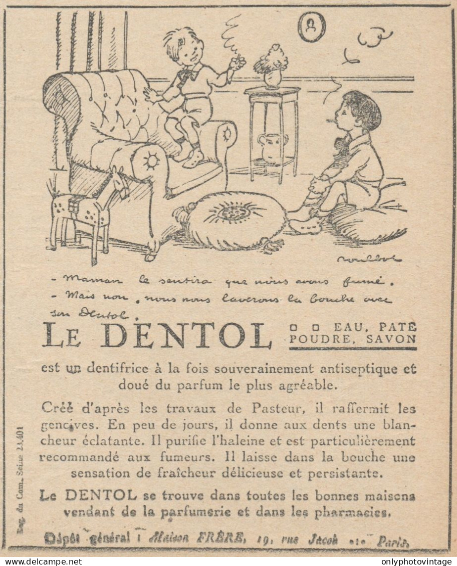 Dentifrice DENTOL - Vignetta - Pubblicità D'epoca - 1924 Old Advertising - Werbung