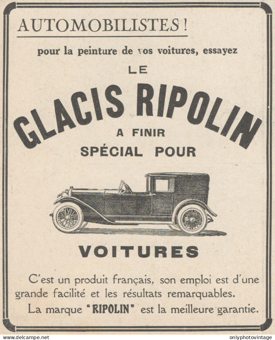 Voitures GLACIS RIPOLIN - Pubblicità D'epoca - 1924 Old Advertising - Publicités