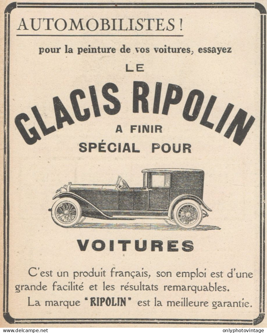 Voitures GLACIS RIPOLIN - Pubblicità D'epoca - 1924 Old Advertising - Publicités