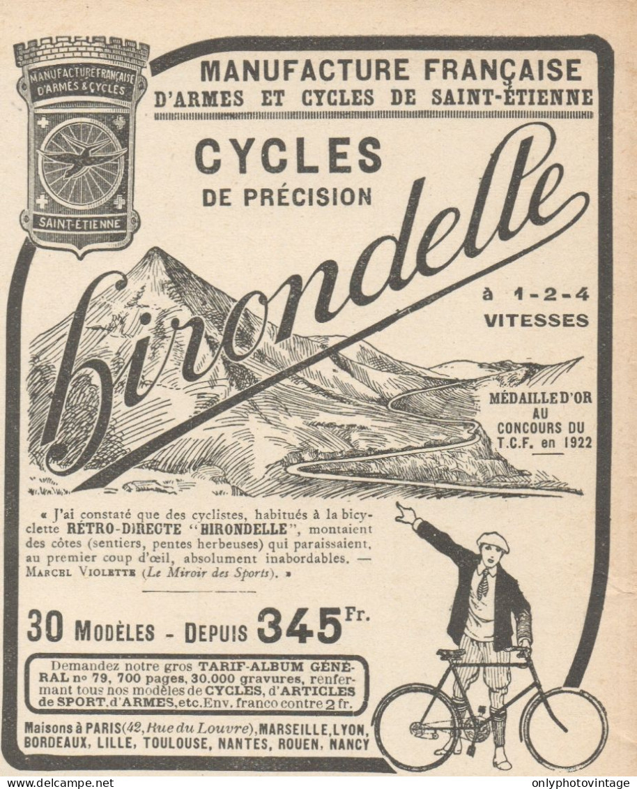 HIRONDELLE Cycles De Précision - Pubblicità D'epoca - 1923 Old Advert - Werbung