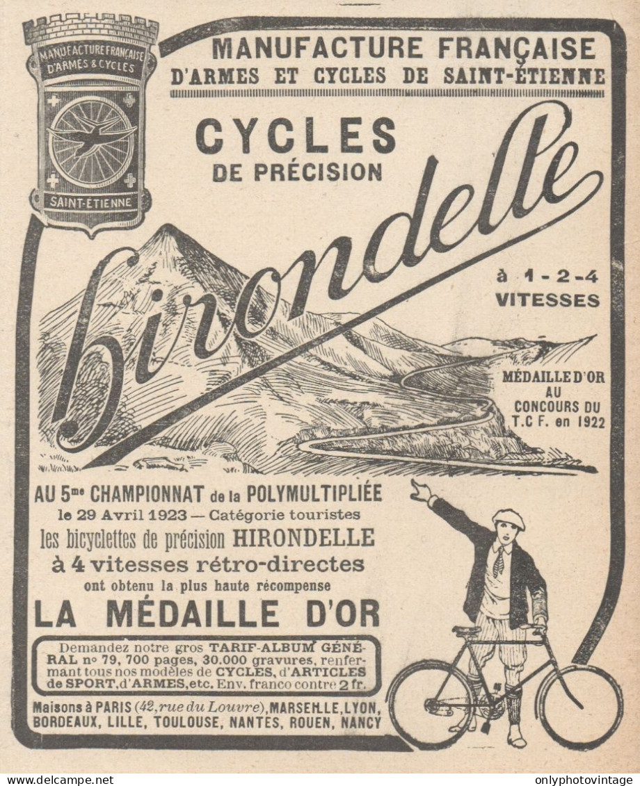 Cycles De Précision HIRONDELLE - Pubblicità D'epoca - 1923 Old Advert - Werbung