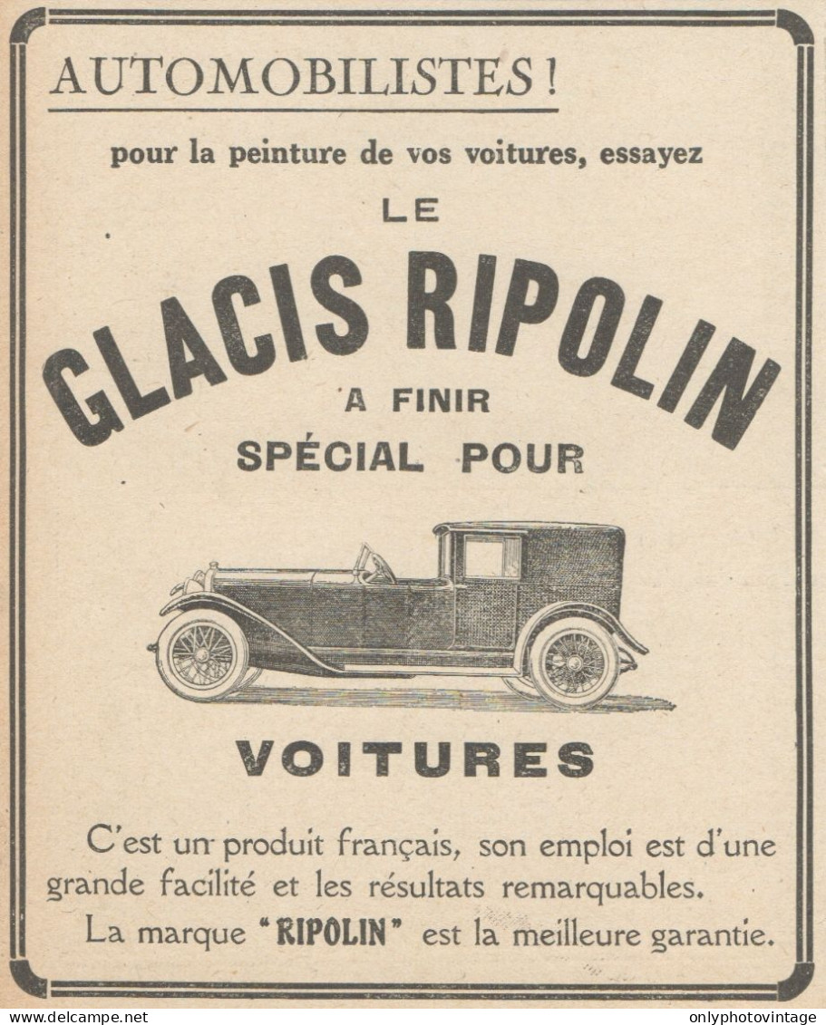 Voitures GLACIS RIPOLIN - Pubblicità D'epoca - 1924 Old Advertising - Werbung