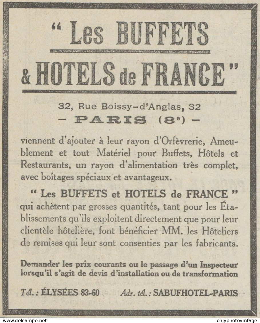 Les Buffets & Hotels De France - Pubblicità D'epoca - 1923 Old Advert - Publicités