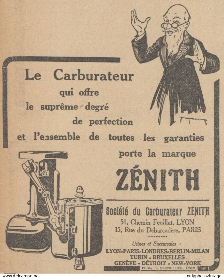 Carburateur Zénith - Pubblicità D'epoca - 1923 Old Advertising - Publicités