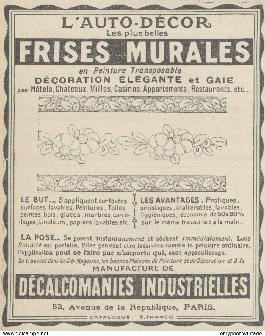 L'Auto-Décor FRISES MURALES - Pubblicità D'epoca - 1923 Old Advertising - Werbung