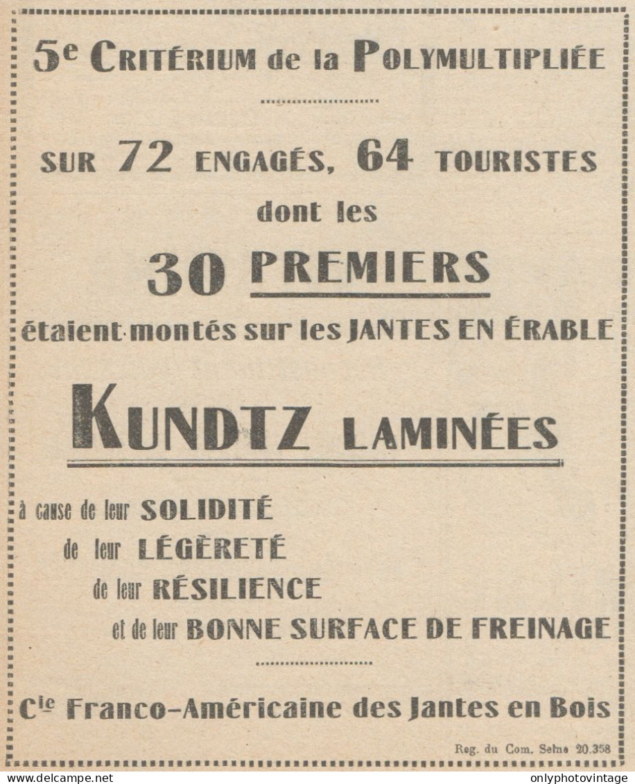 KUNDTZ Laminées - Pubblicità D'epoca - 1923 Old Advertising - Werbung