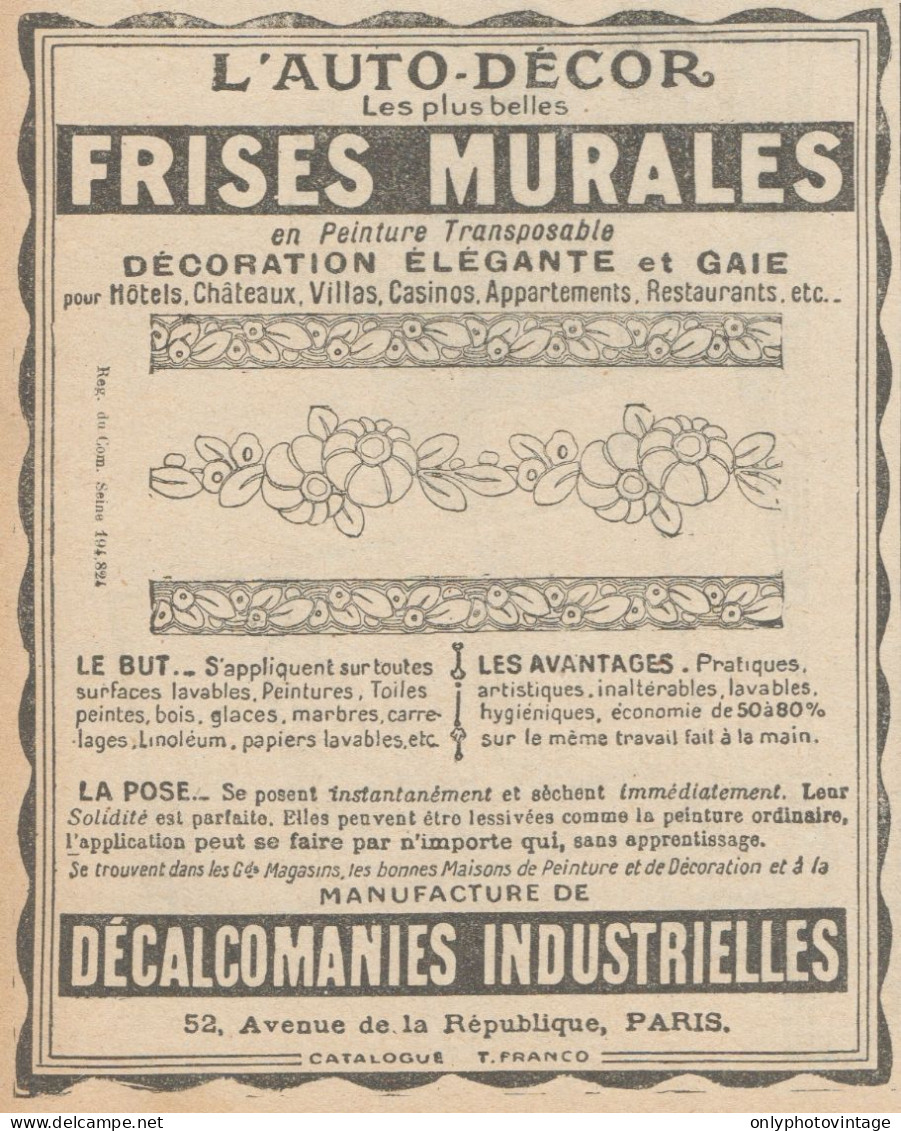L'Auto-Décor FRISES MURALES - Pubblicità D'epoca - 1923 Old Advertising - Werbung