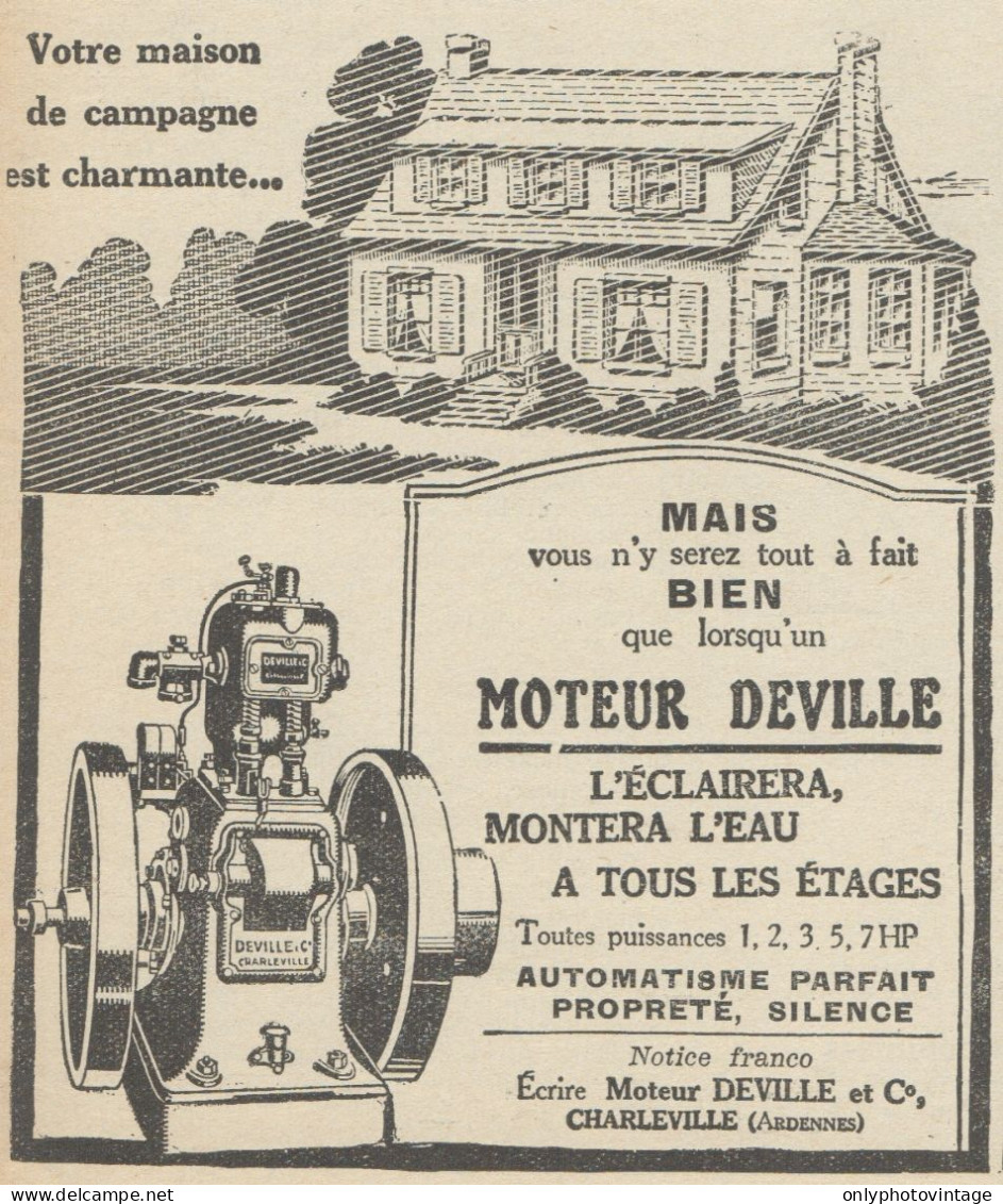 Moteur DEVILLE - Pubblicità D'epoca - 1923 Old Advertising - Publicités