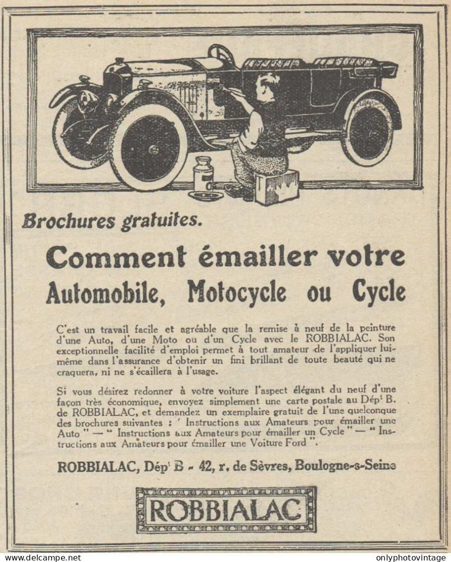 ROBBIALAC Pour Auto, Moto Ou Cycle - Pubblicità D'epoca - 1923 Old Advert - Publicités