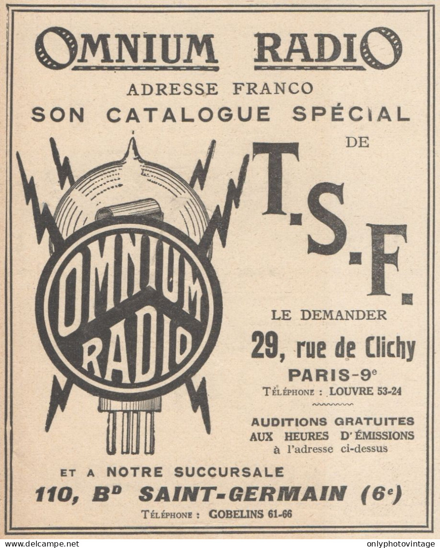 OMNIUM RADIO - Pubblicità D'epoca - 1923 Old Advertising - Publicités