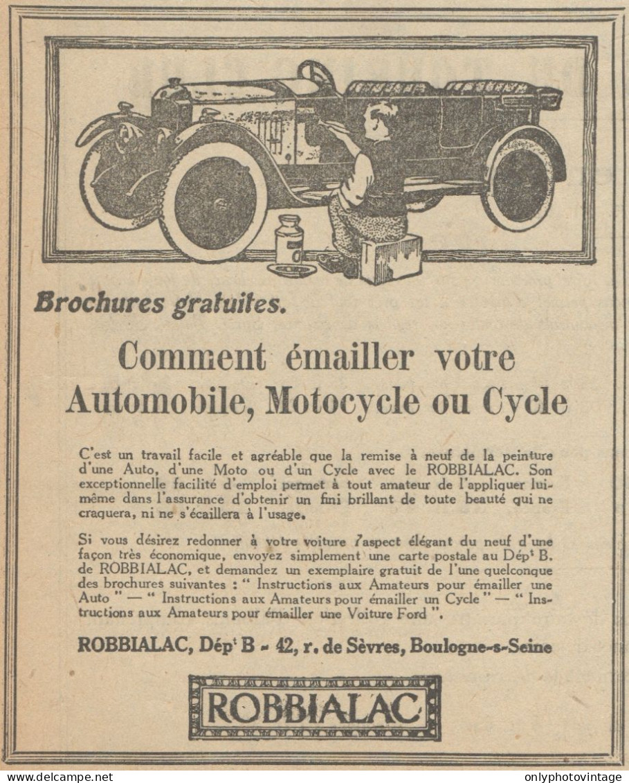 ROBBIALAC Pour Auto, Moto Ou Cycle - Pubblicità D'epoca - 1923 Old Advert - Werbung