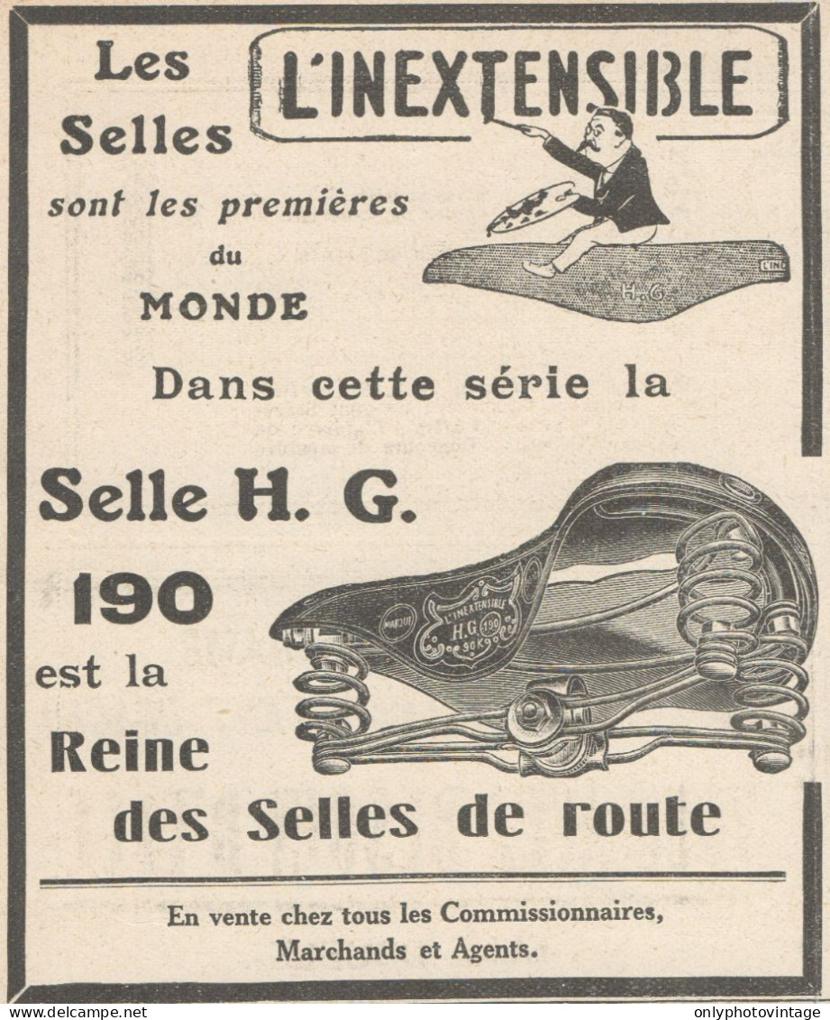 L'INEXTENSIBLE - Selle De Route - Pubblicità D'epoca - 1923 Old Advert - Publicités