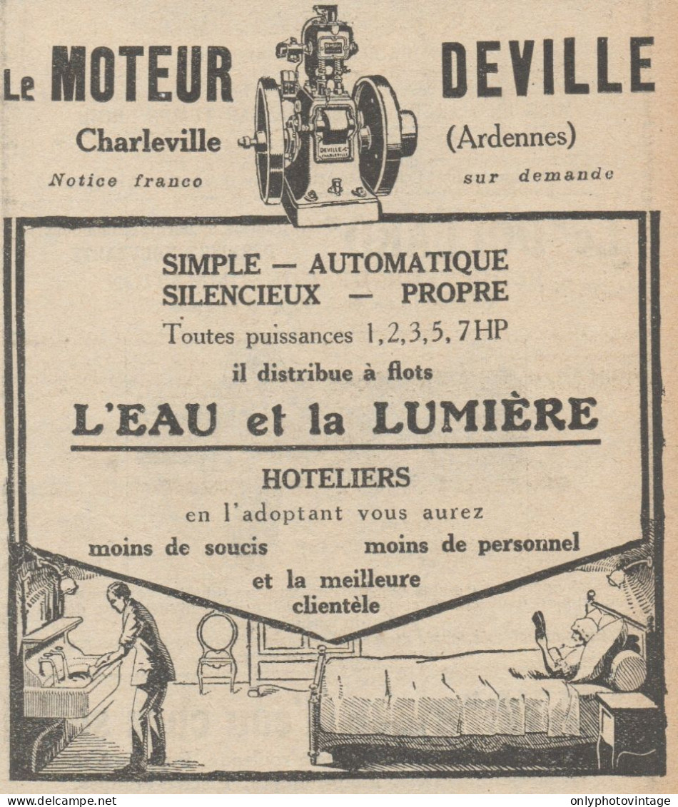 Moteur DEVILLE - Pubblicità D'epoca - 1923 Old Advertising - Publicités