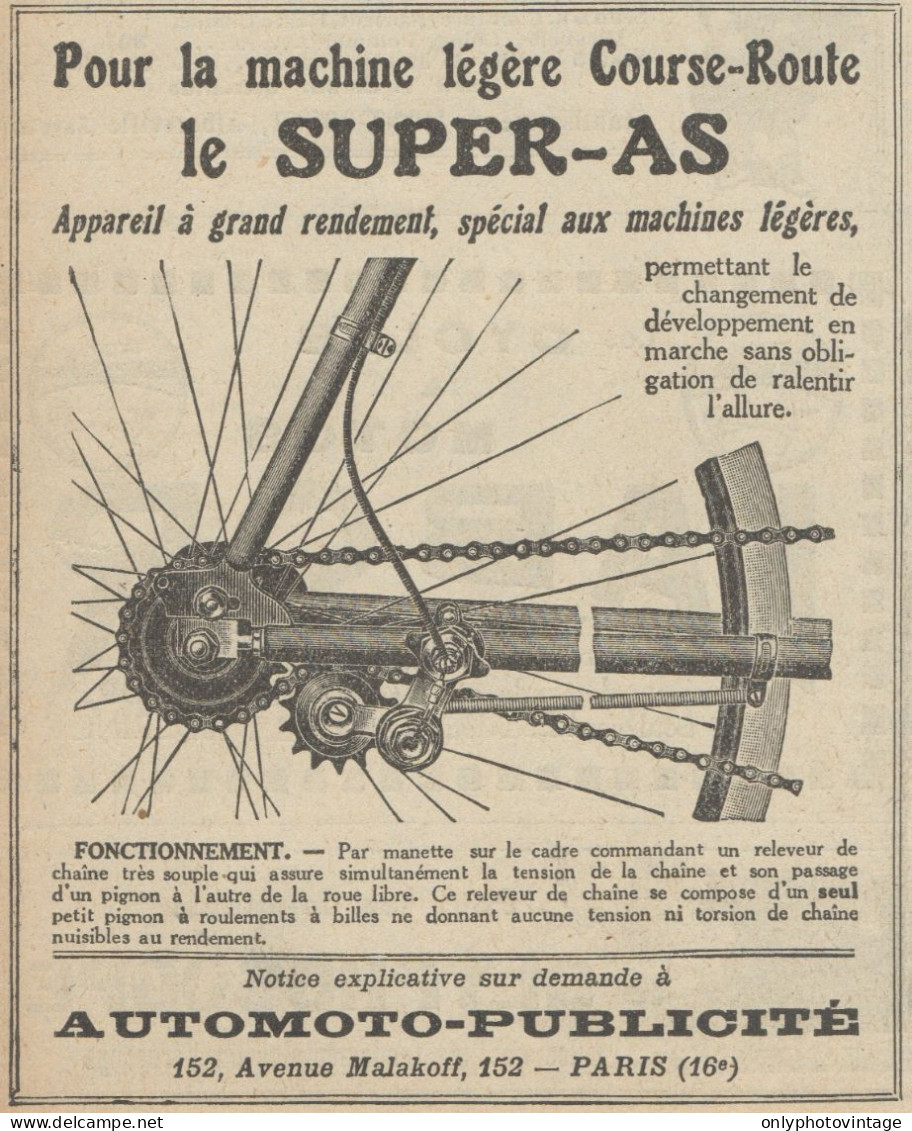 Appareil Le SUPER-AS - Pubblicità D'epoca - 1923 Old Advertising - Werbung