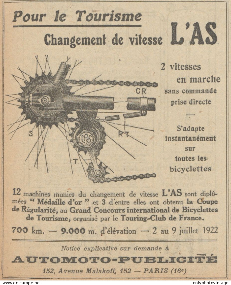 Changement De Vitesse L'AS - Pubblicità D'epoca - 1923 Old Advertising - Publicités