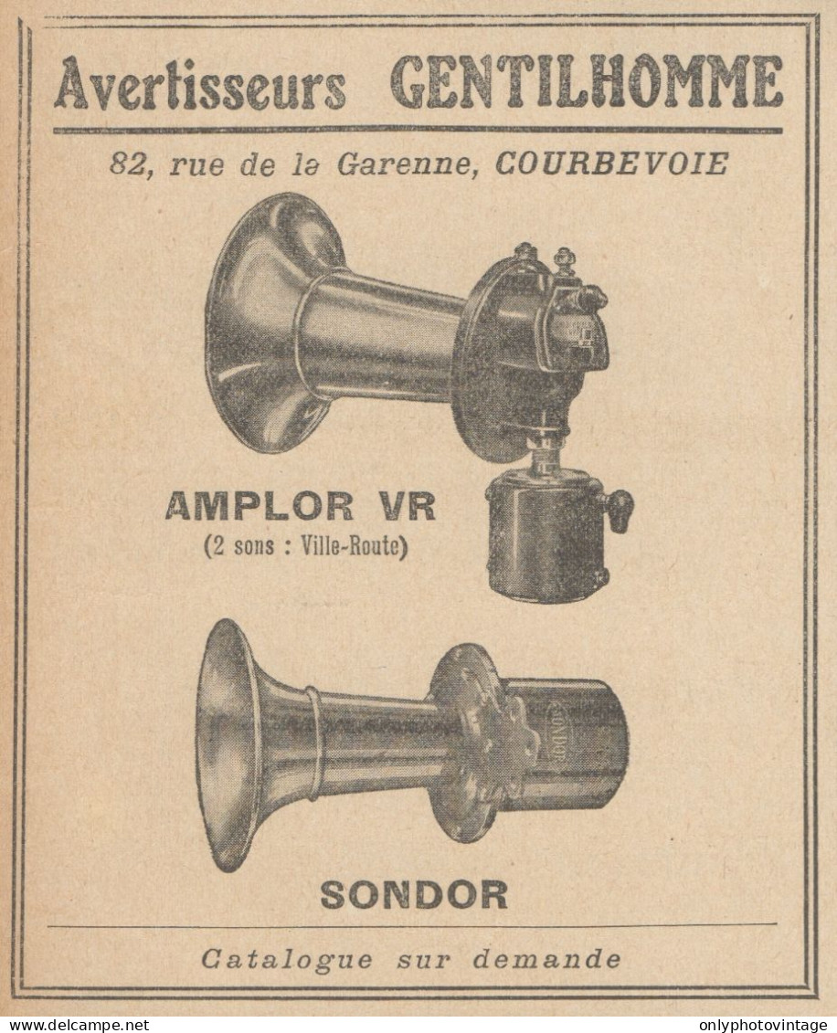 Avertisseurs GENTILHOMME - Pubblicità D'epoca - 1923 Old Advertising - Werbung