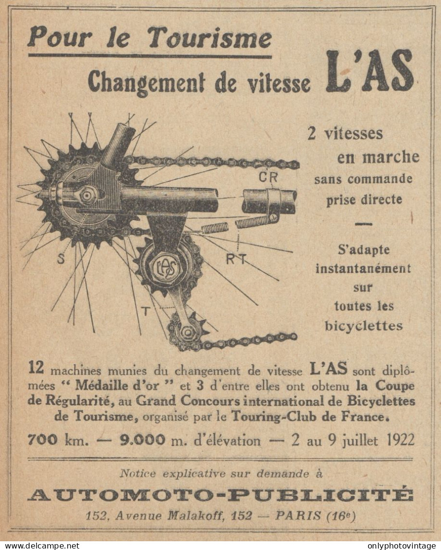 Changement De Vitesse L'AS - Pubblicità D'epoca - 1923 Old Advertising - Publicités
