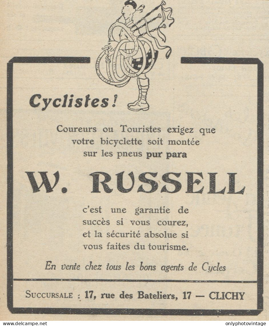 Pneus Pour Cycle W. RUSSELL - Pubblicità D'epoca - 1923 Old Advertising - Werbung