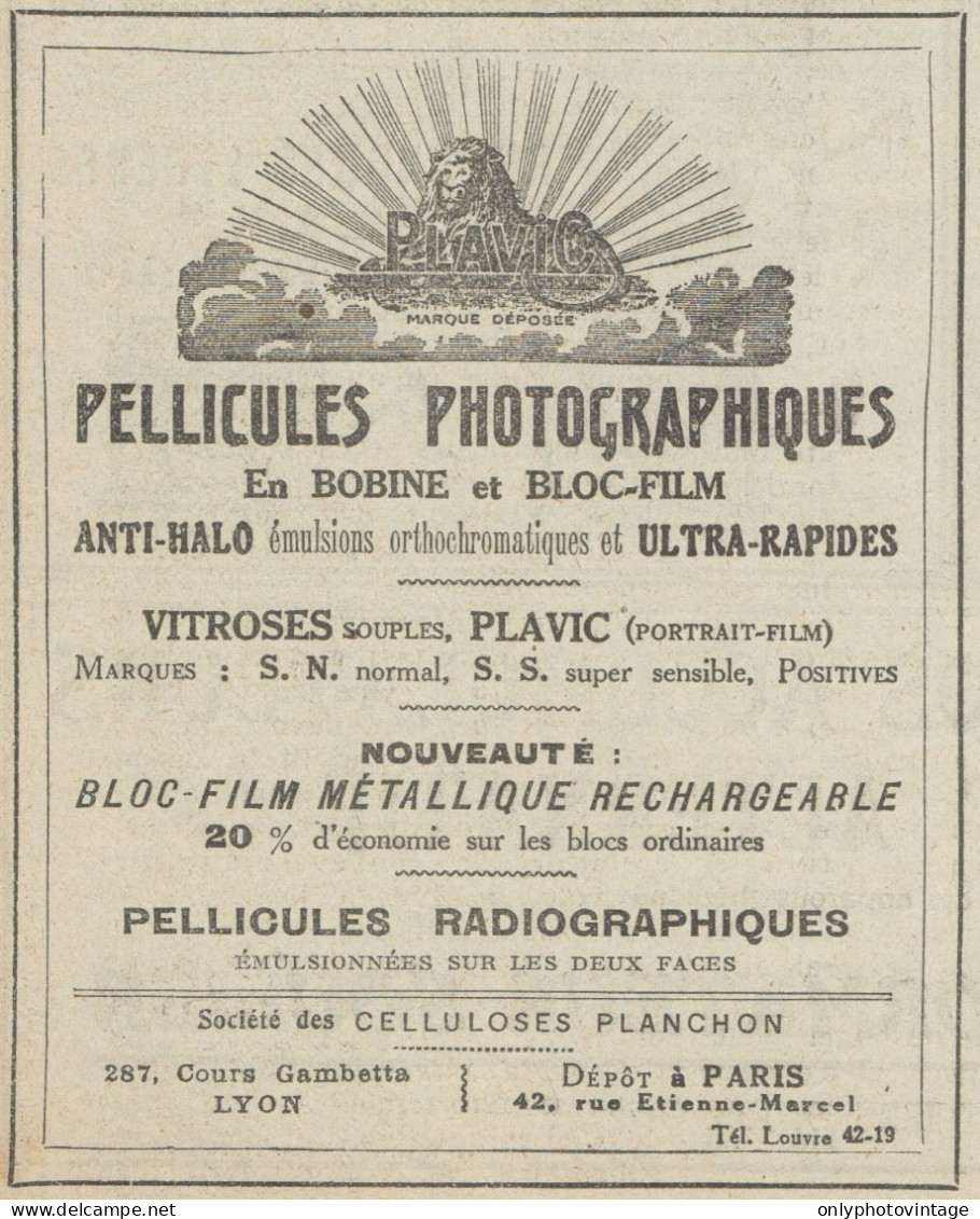 PLAVIC Pellicules Photographiques - Pubblicità D'epoca - 1923 Old Advert - Werbung