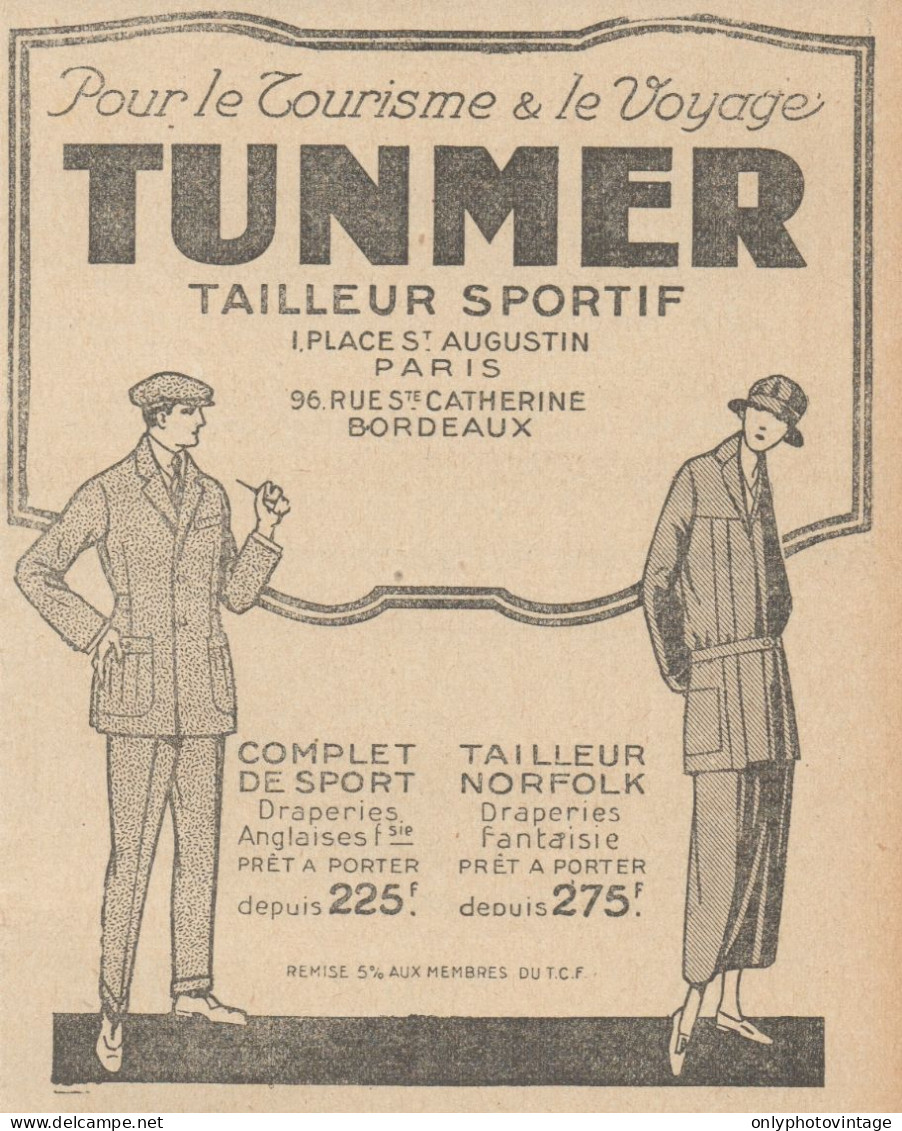 Tailleur Sportif TUNMER - Pubblicità D'epoca - 1923 Old Advertising - Publicités