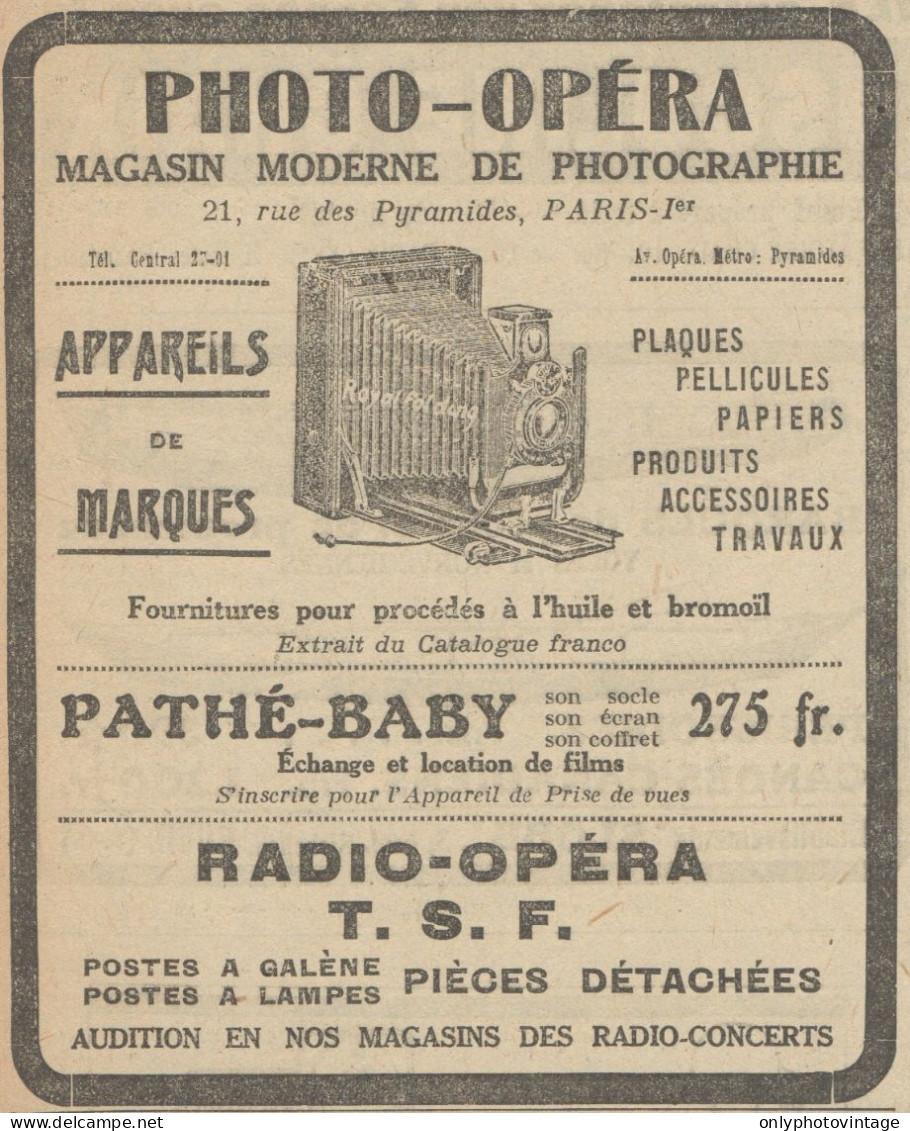 PHOTO-OPERA - Pathé Baby - Pubblicità D'epoca - 1923 Old Advertising - Publicités