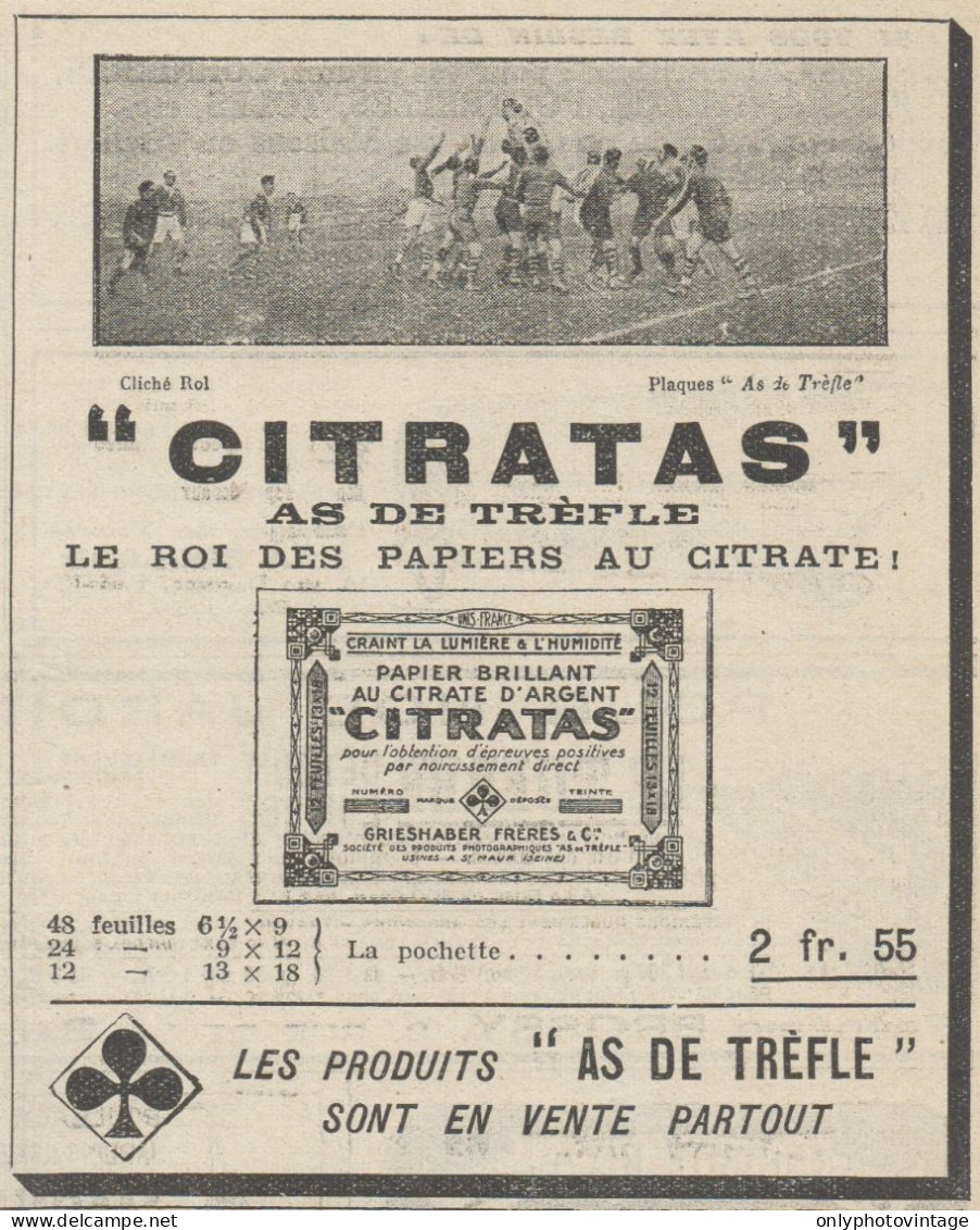 CITRATAS As De Tréfle - Pubblicità D'epoca - 1923 Old Advertising - Werbung