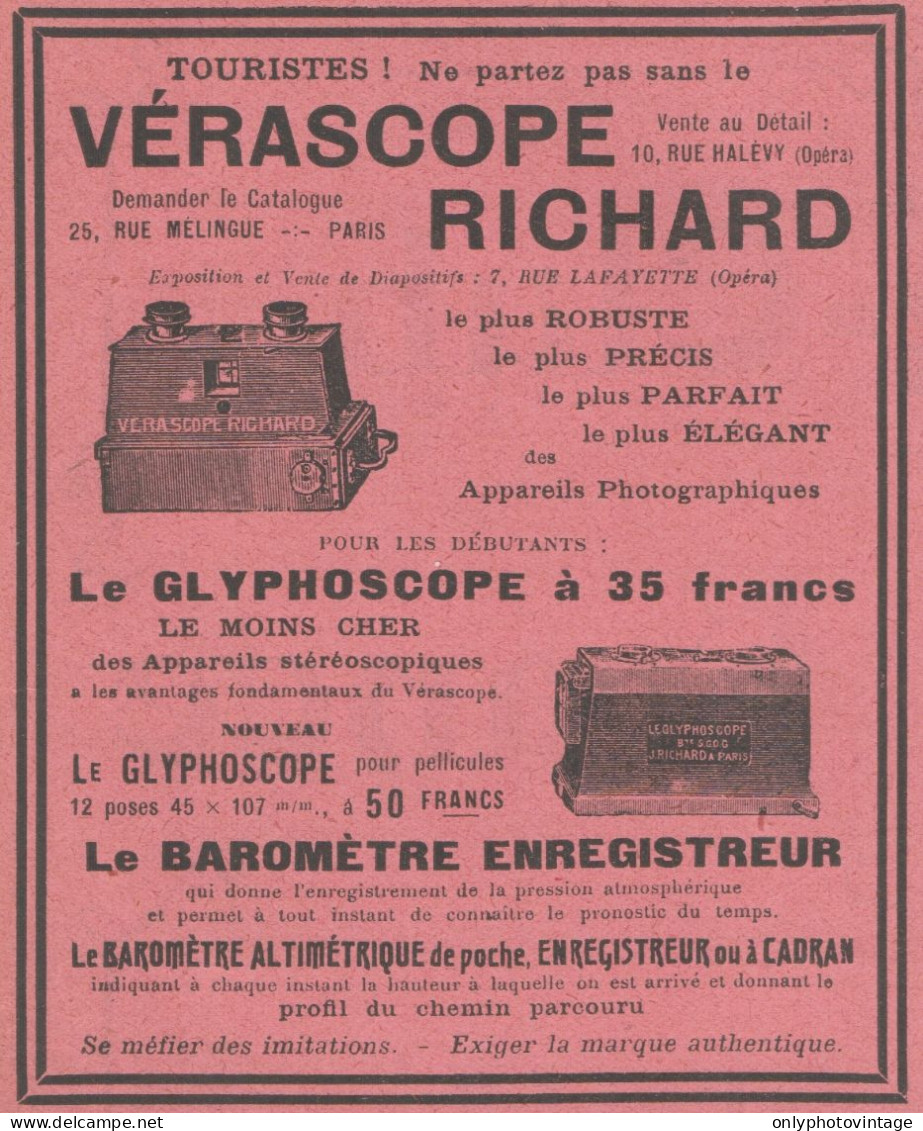 Vérascope RICHARD - Pubblicità D'epoca - 1912 Old Advertising - Publicités