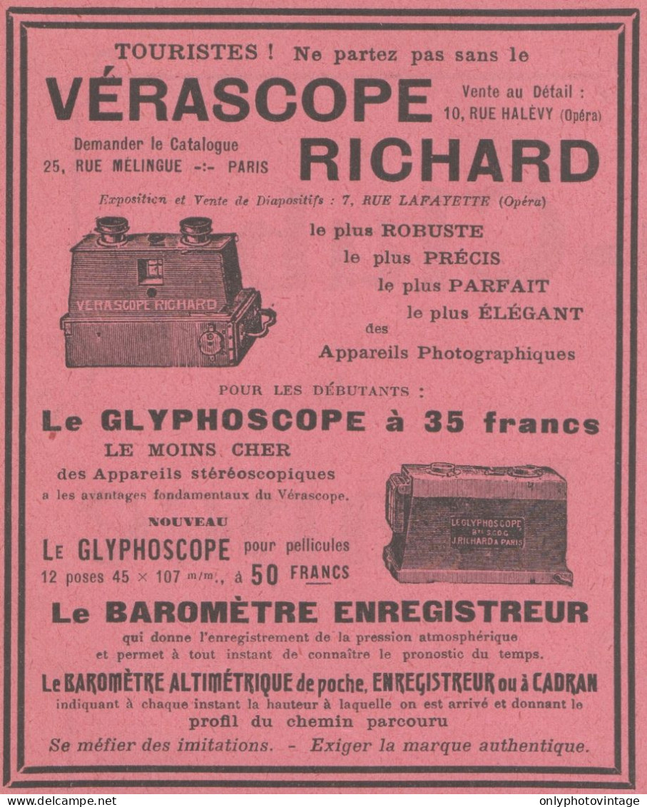 Vérascope RICHARD - Pubblicità D'epoca - 1912 Old Advertising - Publicités