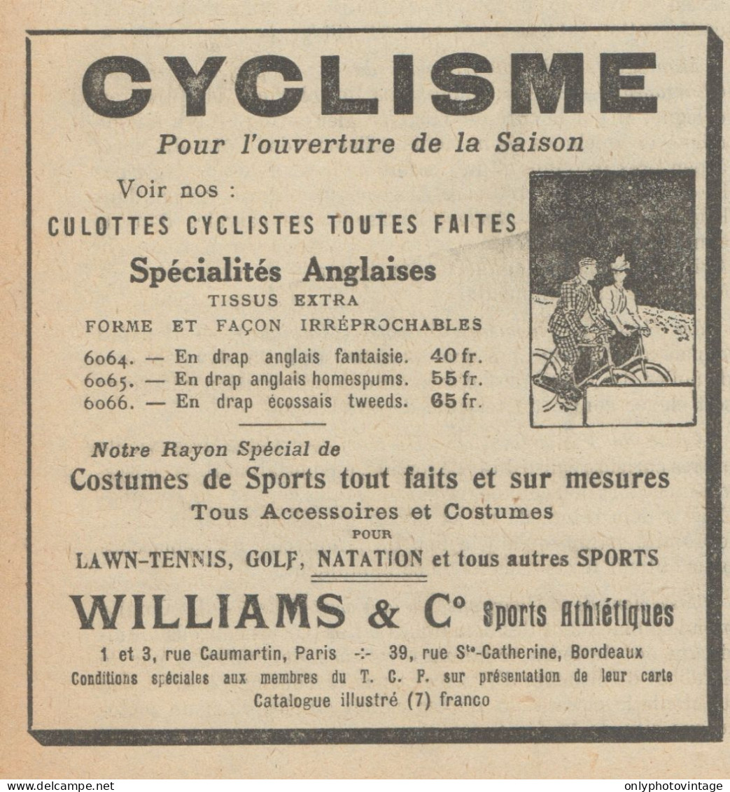 WILLIAMS & C. - Cyclisme - Pubblicità D'epoca - 1920 Old Advertising - Publicités