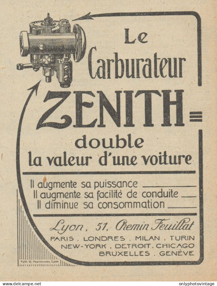 Carburateur ZENITH - Pubblicità D'epoca - 1920 Old Advertising - Publicités