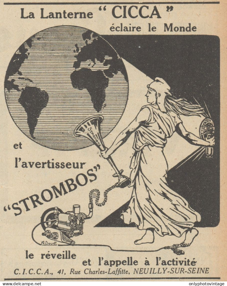 Lanterne CICCA & Avertisseur STROMBOS - Pubblicità D'epoca - 1920 Old Ad - Publicités