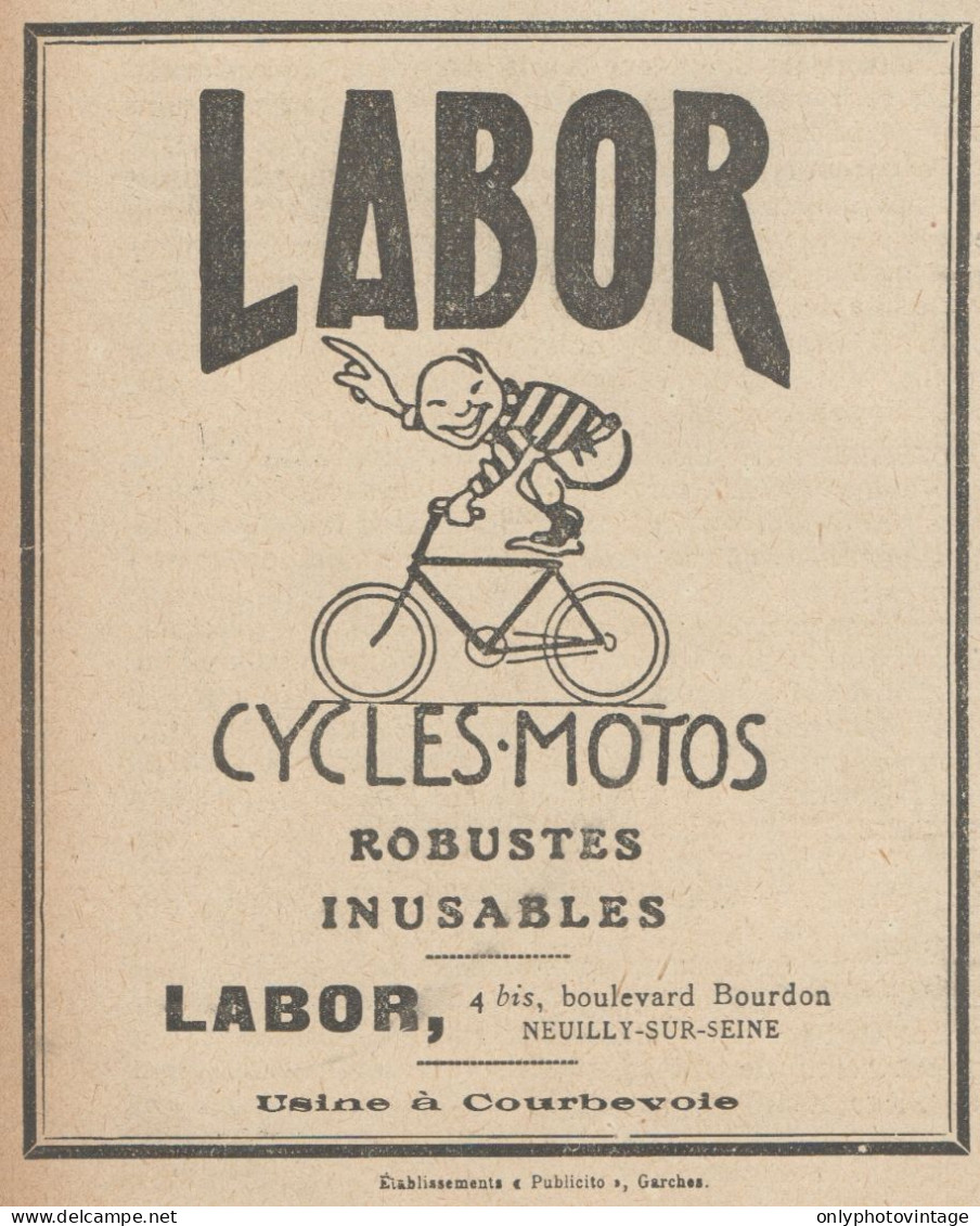Cycles-Motos LABOR - Pubblicità D'epoca - 1920 Old Advertising - Publicités