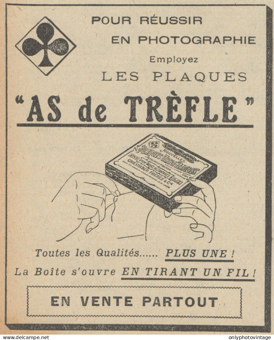 Plaques Photographique AS DE TREFLE - Pubblicità D'epoca - 1920 Old Ad - Publicités