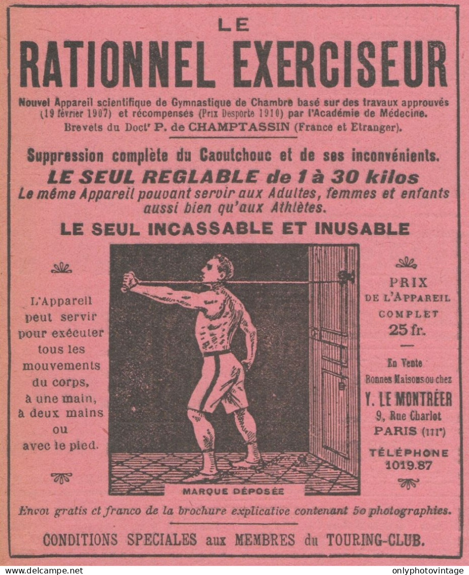 Le RATIONNEL EXERCISEUR - Pubblicità D'epoca - 1911 Old Advertising - Publicités