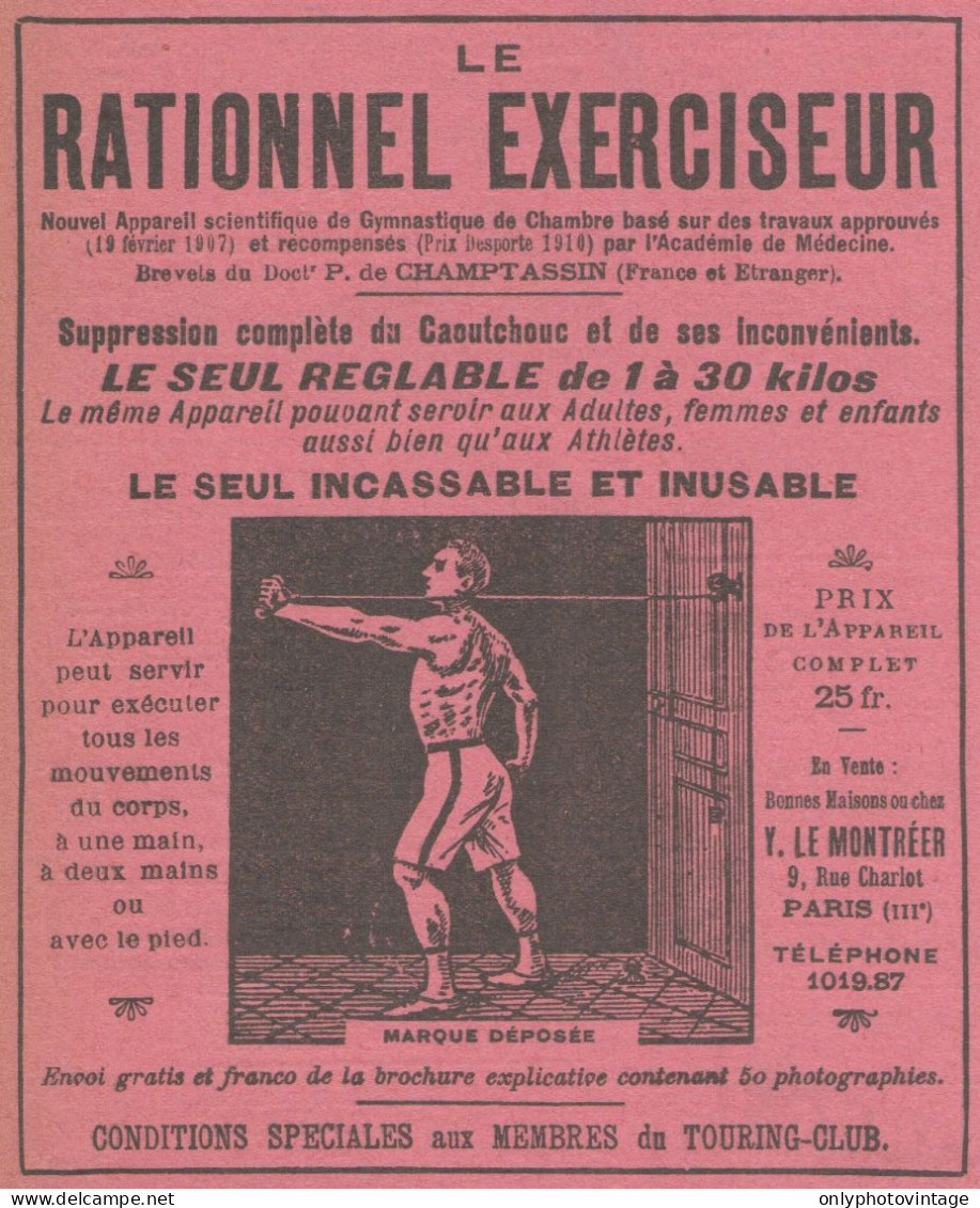 Le RATIONNEL EXERCISEUR - Pubblicità D'epoca - 1911 Old Advertising - Publicités