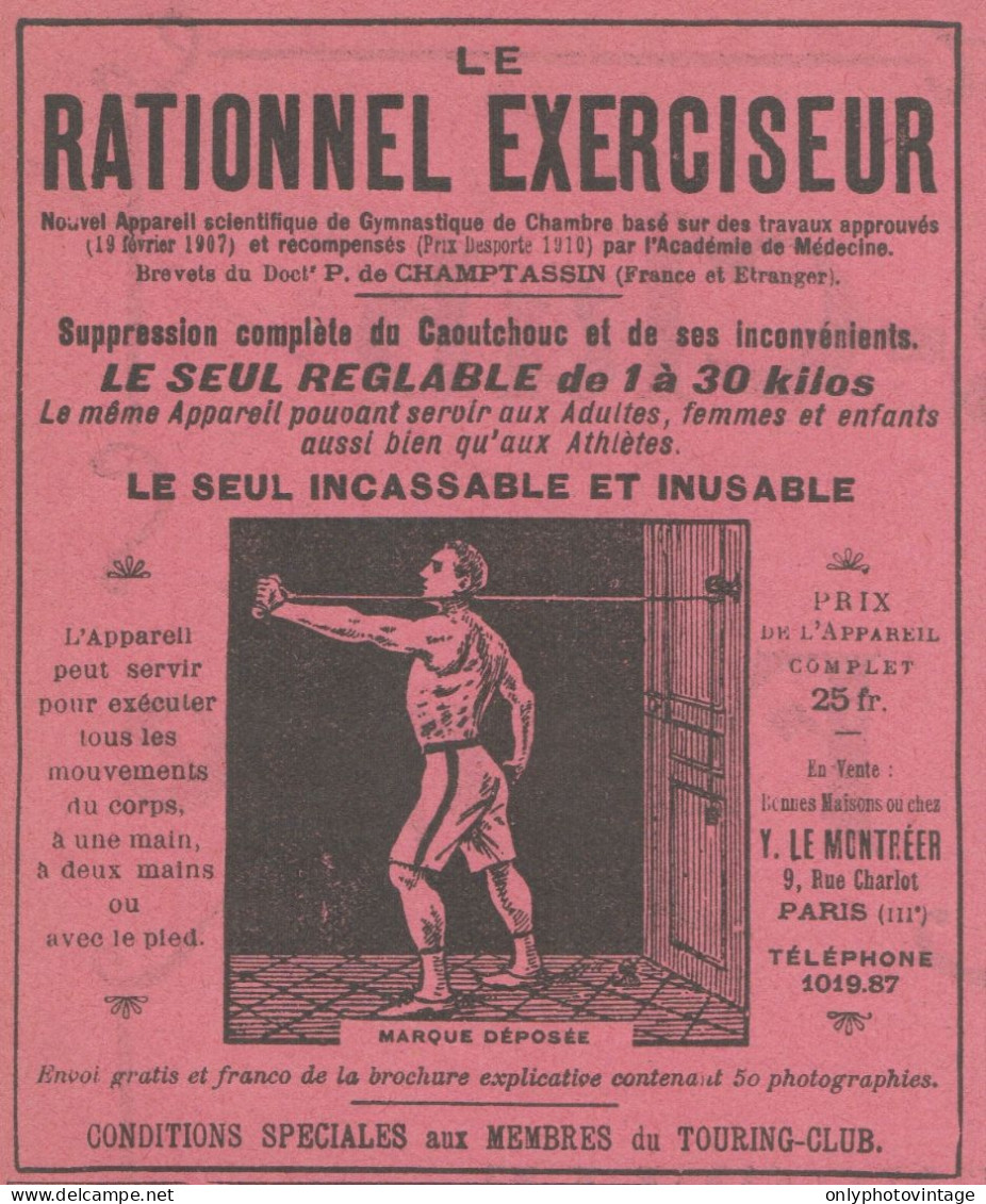 Le RATIONNEL EXERCISEUR - Pubblicità D'epoca - 1911 Old Advertising - Publicités
