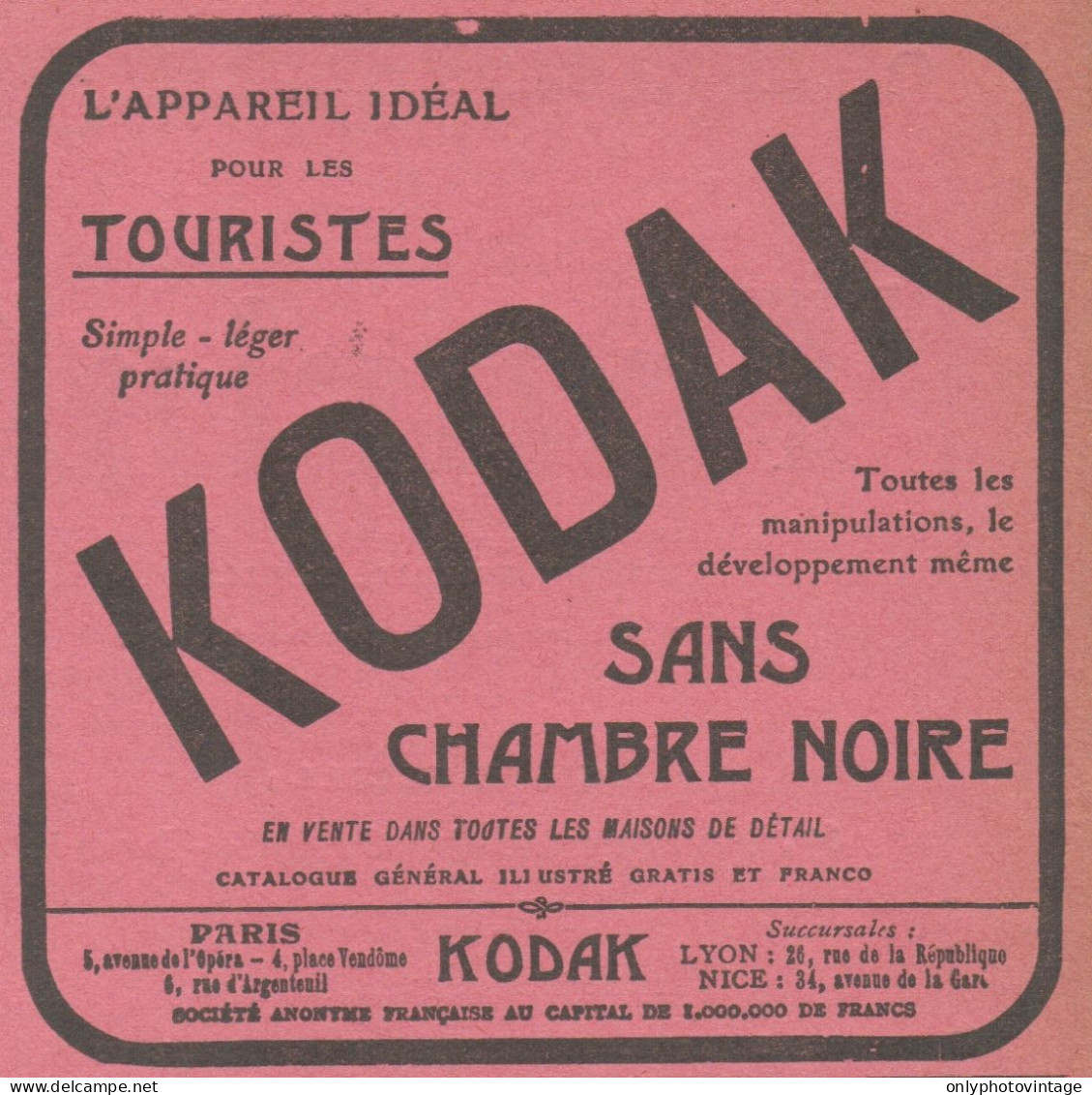 KODAK L'appareil Idéal - Pubblicità D'epoca - 1911 Old Advertising - Publicités