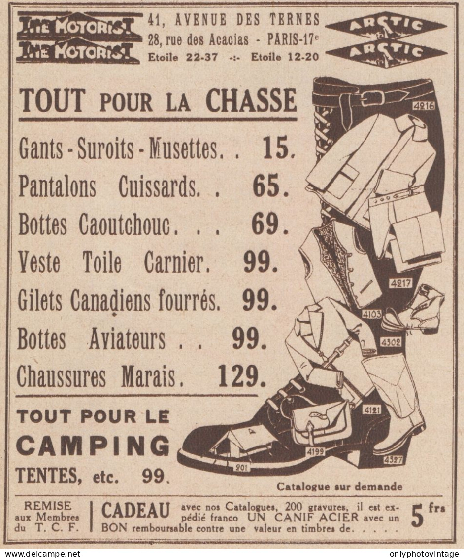 THE MOTORIST - Tout Pour La Chasse - Pubblicità D'epoca - 1934 Old Advert - Publicités