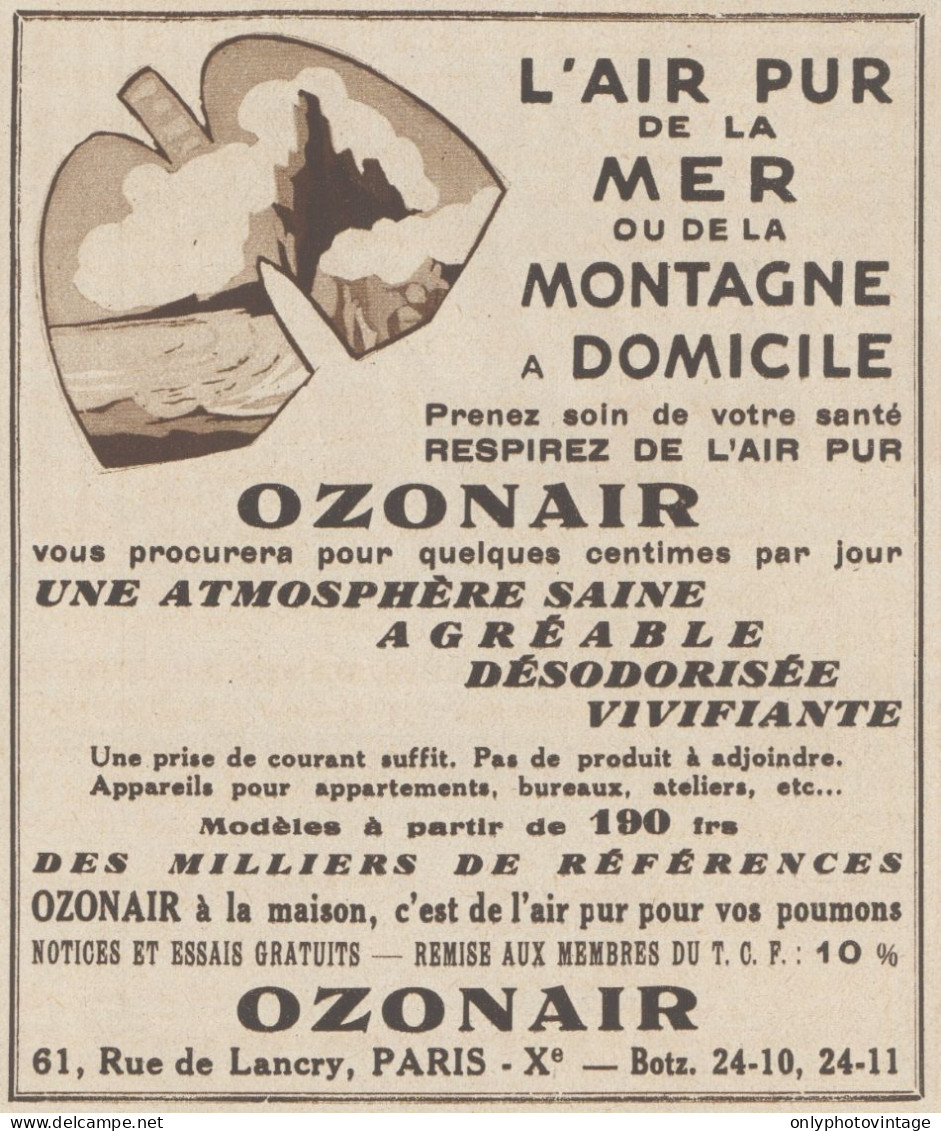 OZONAIR L'air Pur De La Mer - Pubblicità D'epoca - 1934 Old Advertising - Publicités