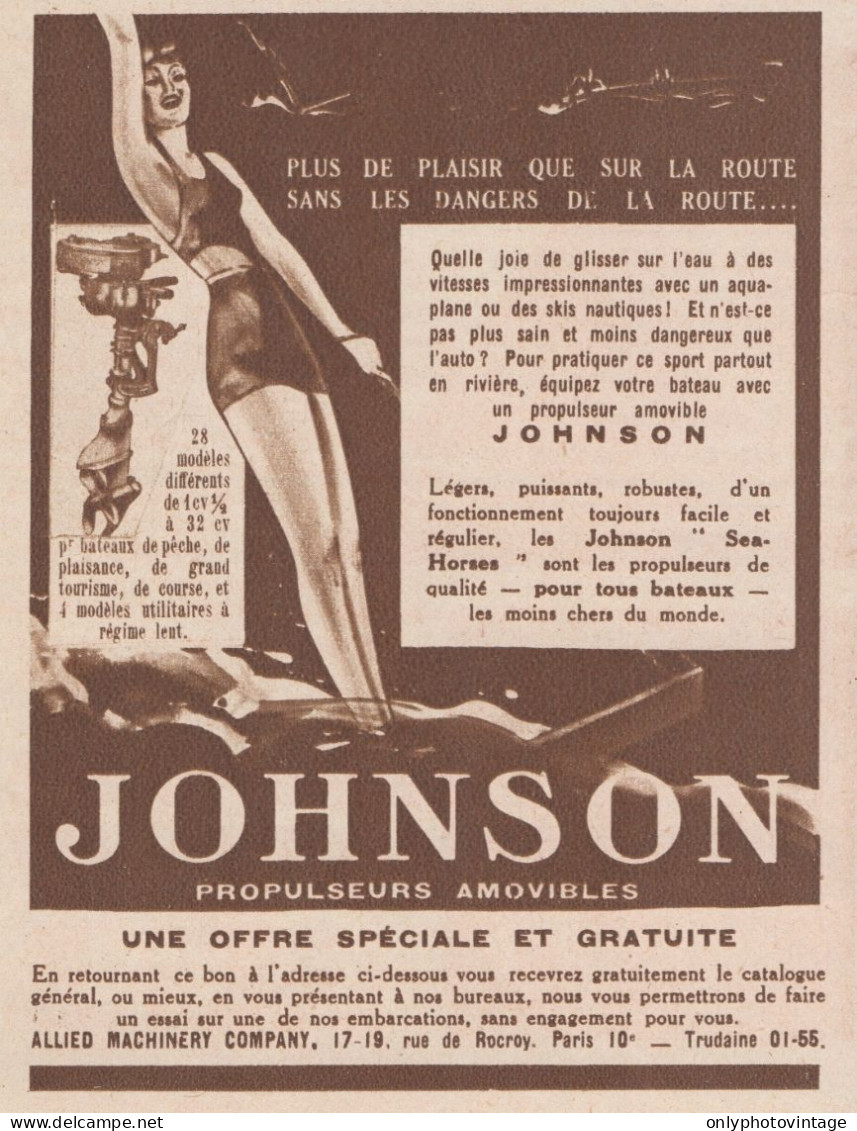 Propulseur Amovibles JOHNSON - Pubblicità D'epoca - 1934 Old Advertising - Publicités