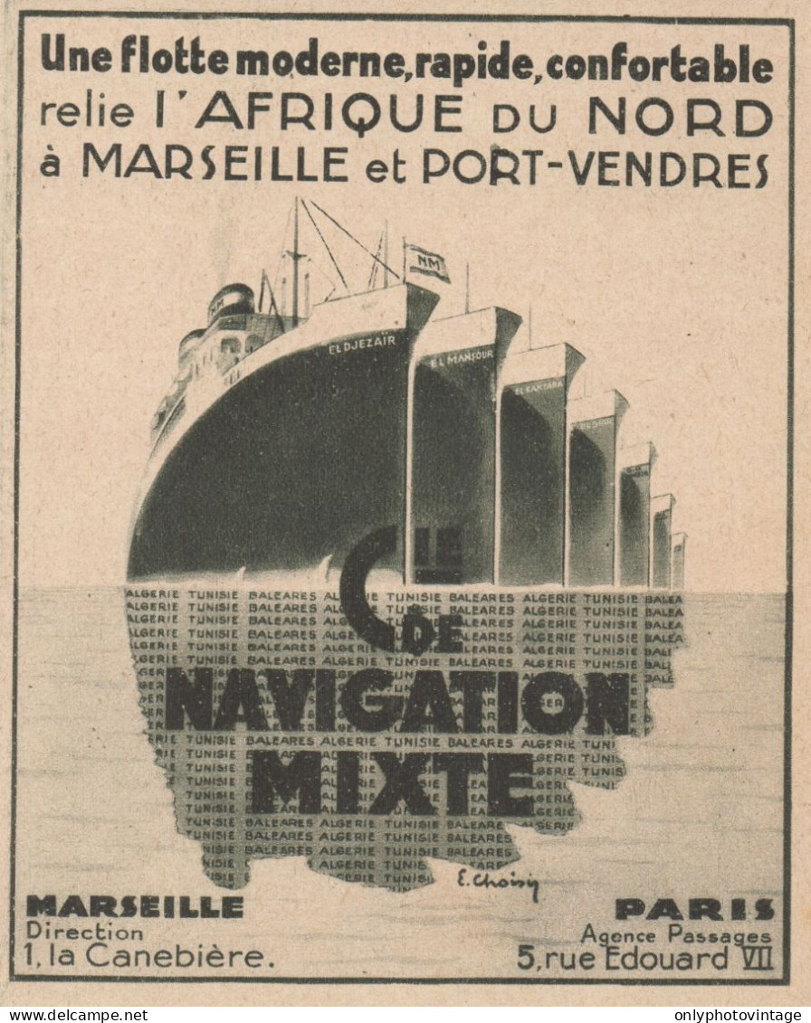 Comp. De Navigation Mixte - Pubblicità D'epoca - 1934 Old Advertising - Publicités