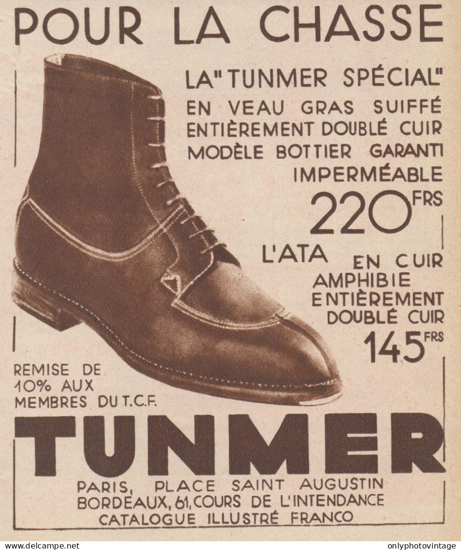 TUNMER Pour La Chasse - Pubblicità D'epoca - 1934 Old Advertising - Publicités