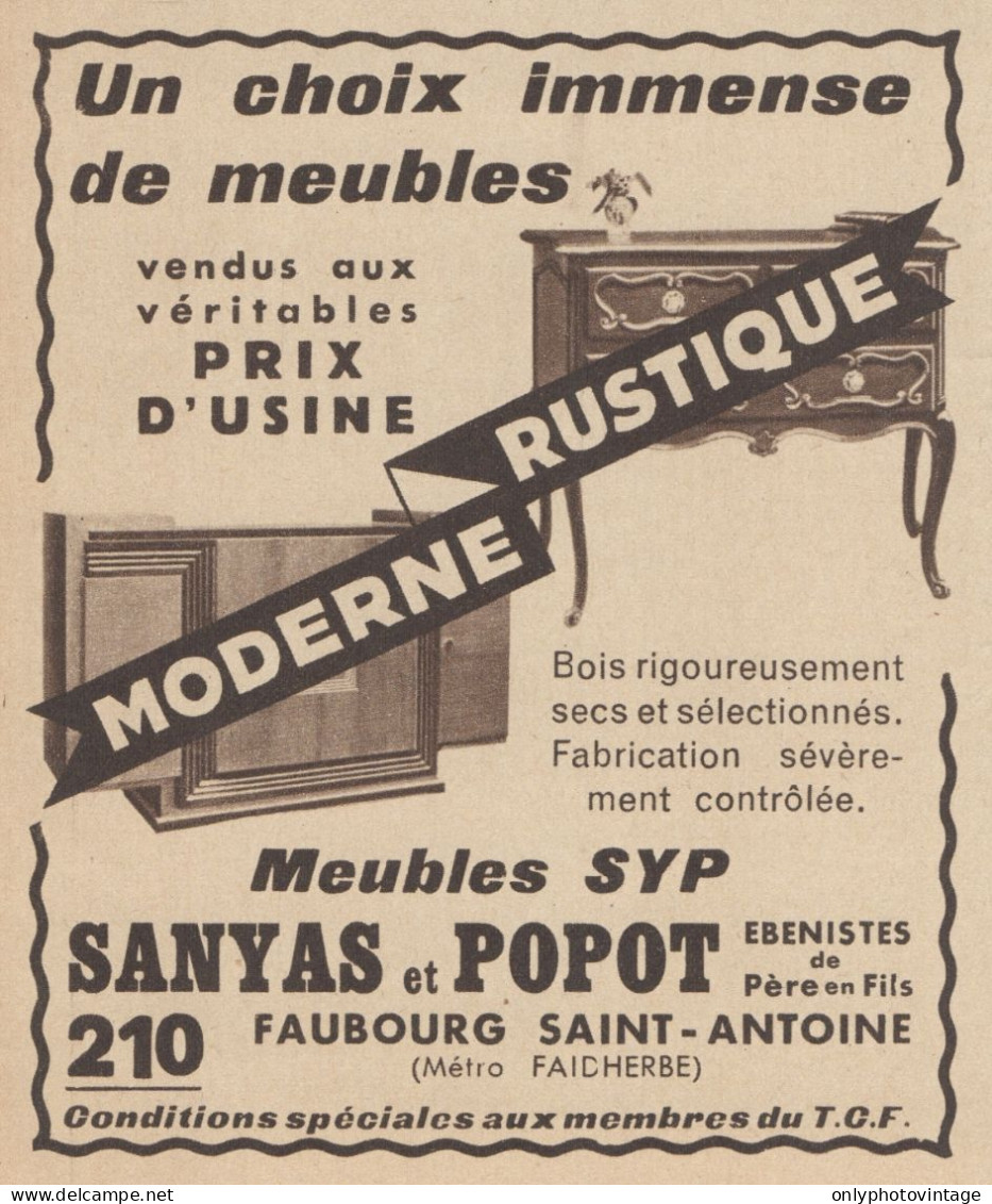 Meubles SANYAS Et POPOT - Pubblicità D'epoca - 1938 Old Advertising - Publicités