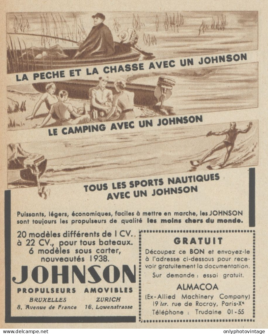 Propulseurs Amovibles JOHNSON - Pubblicità D'epoca - 1938 Old Advertising - Publicités