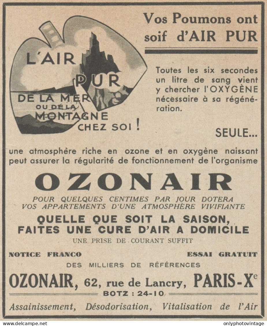 OZONAIR - Pubblicità D'epoca - 1938 Old Advertising - Publicités
